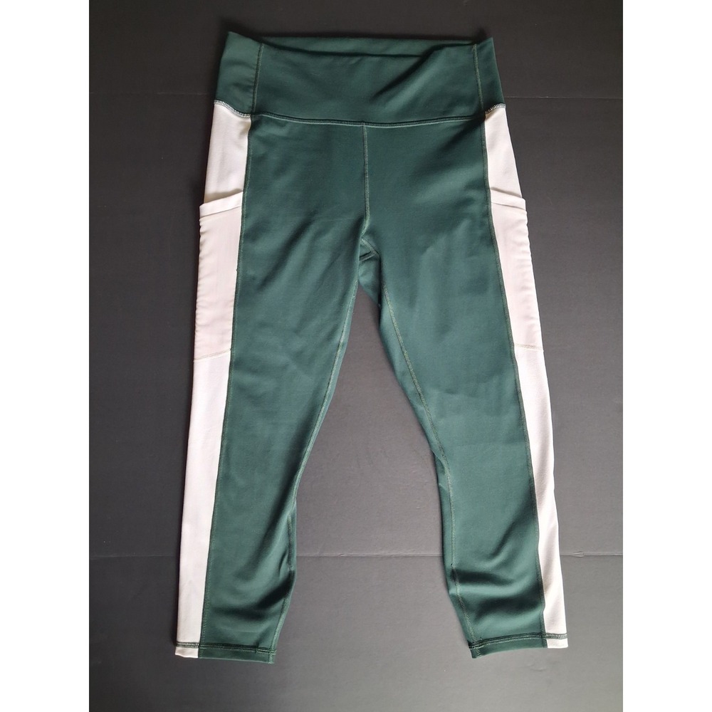 Fabletics on the go High Waisted Capri Leggings Deep Sea Green/White Size M